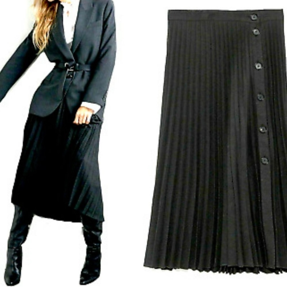 NWT Zara Gray Pleated Buttoned Skirt 7149/266 Size M - Picture 3 of 12